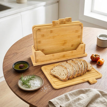 33.53*22.61 cm Bamboo Cutting Board, Chopping Boards Set With Food Icons, 4-Piece Bamboo Cutting Board Set With Holder