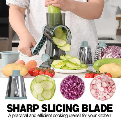 Vegetable Cutter & Slicer Manual Kitchen Cheese Chopper Machine With 3 Sharp Drums Multifunctional Garlic Potato Shredder
