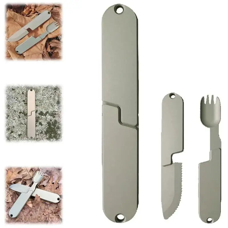 2 In 1 Fork Spoon Outdoor Tableware Multifunction Stainless Steel Flatware Camping Hiking Picnic Utensils Set Combo For Outdoor
