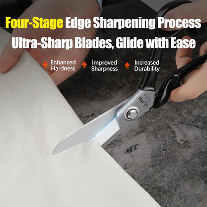 Professional Tailor Scissors, Ultra Thick High Carbon Steel Blades for Heavy Duty Fabric & Leather Cutting, Sewing Craft Tool
