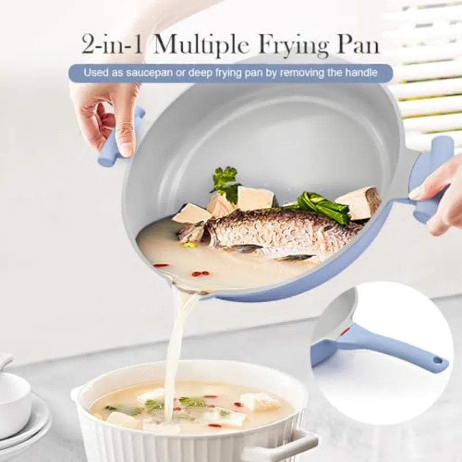 Ceramic Frying Pan Skillet Nonstick with Lid 14 Inch Large Deep Saute Pan Big Induction Pan Non Stick 2-1 Cooking Cookware with