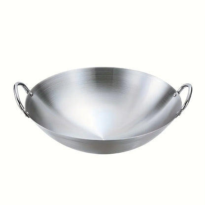 1pc Large Stainless Steel Wok, Uncoated Thick High-Quality Durable Chef'S Pan with Dual Handles, Easy to Clean for Commercial