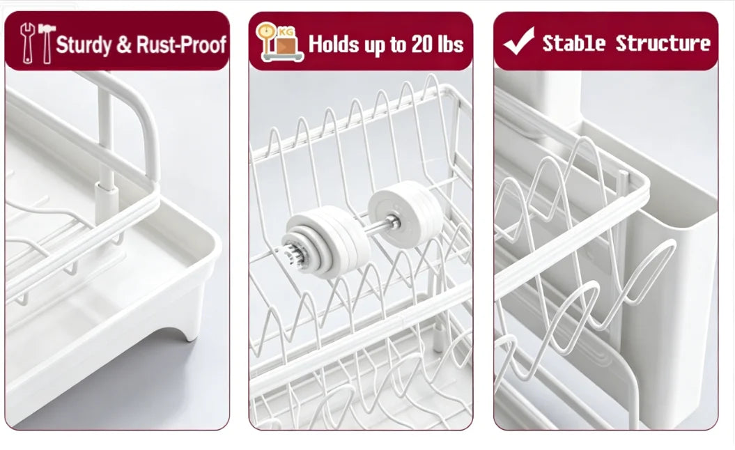 2 Tier Dish Drying Rack Kitchen Bowl Drainer Storage Rack Tableware Drain Chopsticks Knife Fork Water Cup Storage Holder 2 Tier