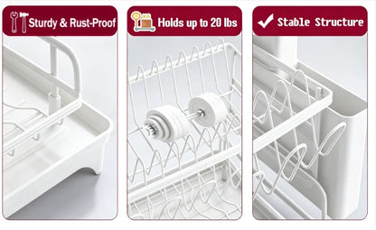 2 Tier Dish Drying Rack Kitchen Bowl Drainer Storage Rack Tableware Drain Chopsticks Knife Fork Water Cup Storage Holder 2 Tier