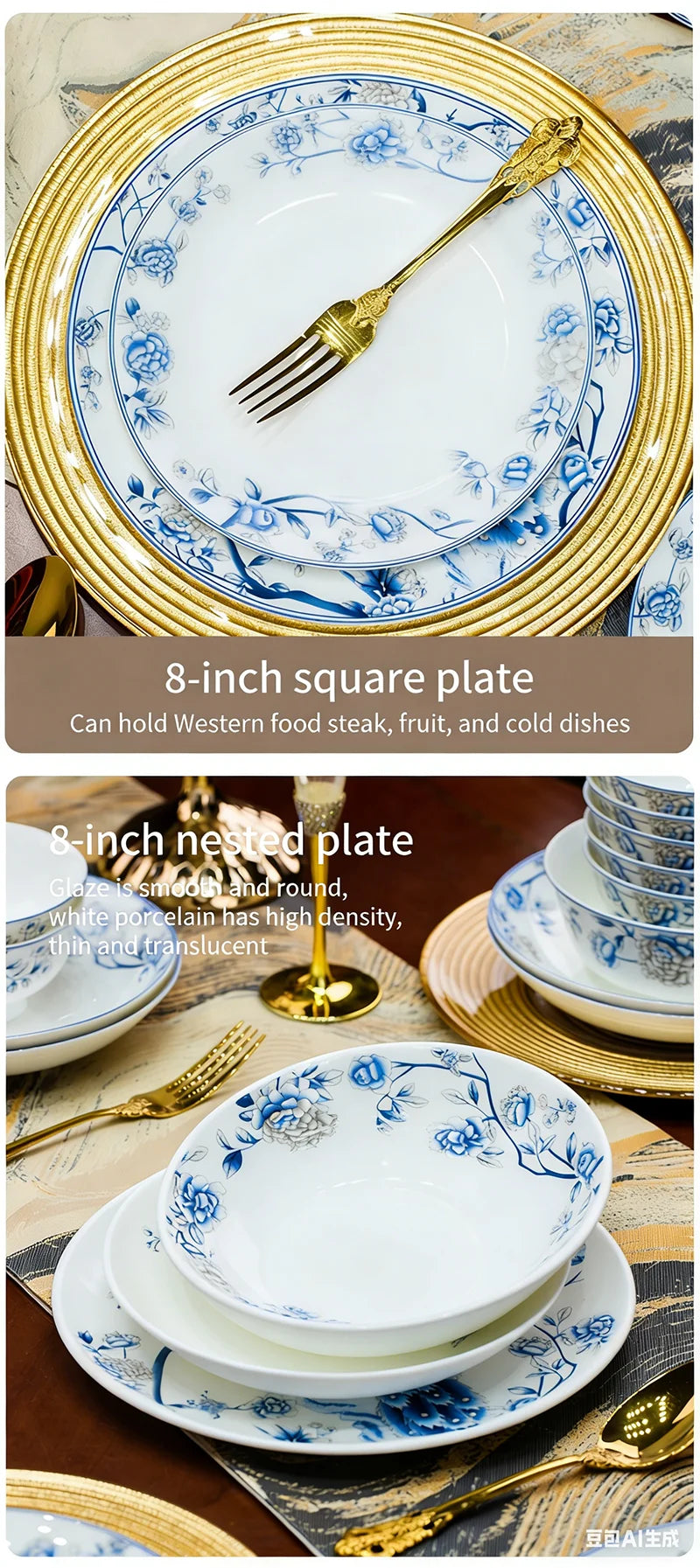 Blue And White Porcelain Tableware Set 18/28/56/30pcs Ceramics Dish Sets Full Set Luxury China Dinnerware Set For 4/6/10 Persons