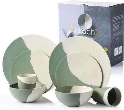 8-Piece Bamboo Camping Plates & Bowls Set, Lightweight Reusable Dinnerware, Eco-Friendly Picnic Dish Set for Camping, RV, Hiking