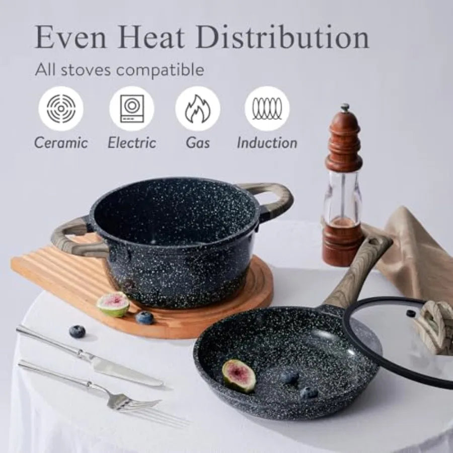 Ceramic Cookware Set 22 Pcs Nonstick Pots and Pans Set Non Stick Kitchen Cooking Sets 8"Frying Pans with Lid, Granite Non-Toxic