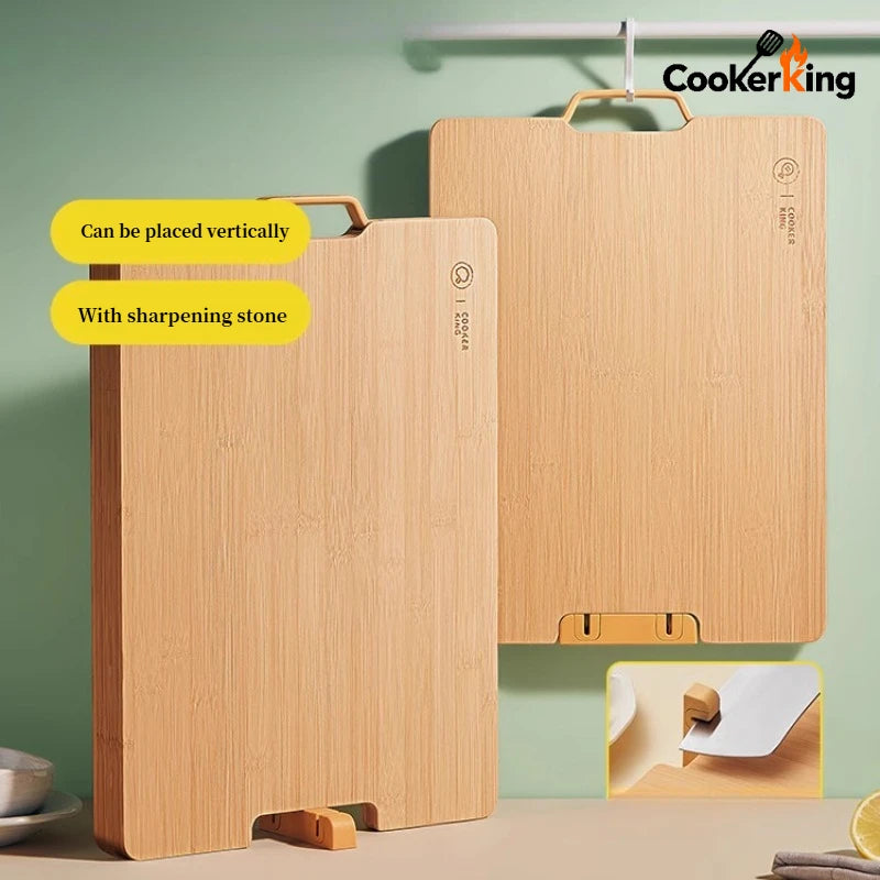 COOKER KING 3 Sizes Standable Cutting Board Moso Bamboo Chopping Board with Sharpening Stone Preparation Board Cost-effective