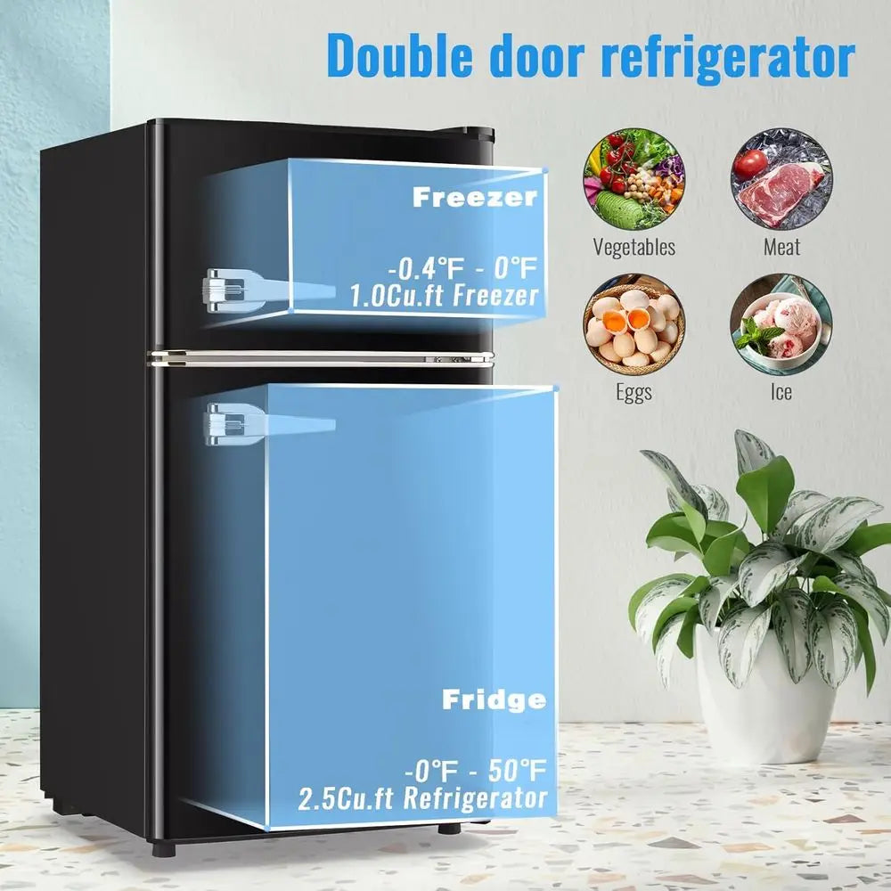 Compact 3.5 Cu. Ft. Mini Fridge with Freezer, Adjustable Shelves, Ideal for Dorm, Office, Bedroom - Sleek Black