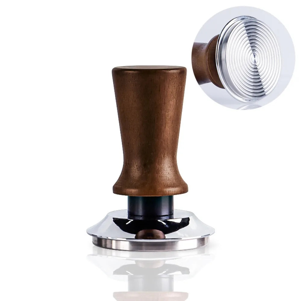 51/53/58MM Coffee Tamper Self-rebounding Springs Design Coffee Leveler Wood Handle Flat/threaded Bottom Coffee Powder Press