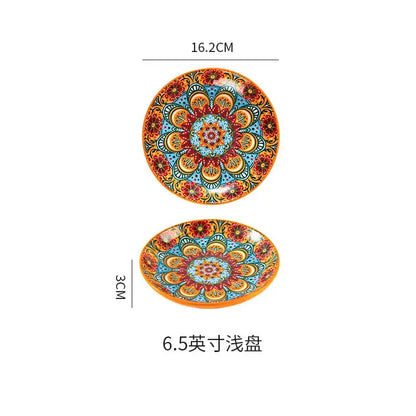 Bohemia Ceramic Rice Bowl Serving Plate Creative Ceramic Cutlery Soup Noodle Bowl Household Handle Bowl Sauce Dish