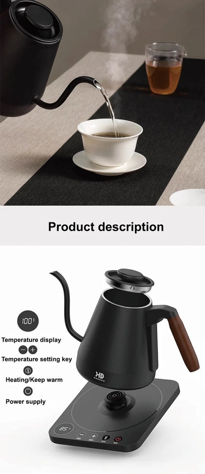 Home Electric Kettle 800ml Gooseneck Jug Hand brew Coffee Pot Thermo Pot Temperature-Control Heating Water Bottle Smart Teapot
