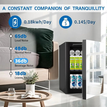 Compact 0.9 Cu.ft Mini Fridge with Adjustable Shelves & Mirror Door for Beverages and Cosmetics, Ideal for Countertop Use in Bed
