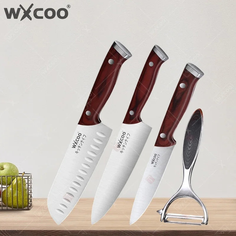 WXCOO 1-5pcs Professional Kitchen Knife Set Ultra Sharp Chef's Knife Meat Cleaver Fruit Slicing Stainless Steel Cutting Board