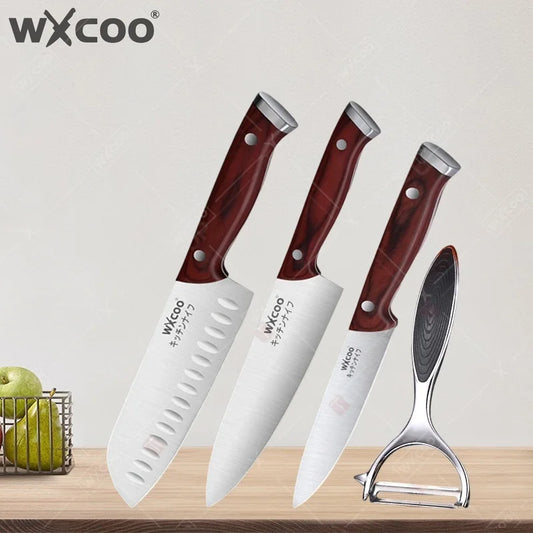 WXCOO 1-5pcs Professional Kitchen Knife Set Ultra Sharp Chef's Knife Meat Cleaver Fruit Slicing Stainless Steel Cutting Board