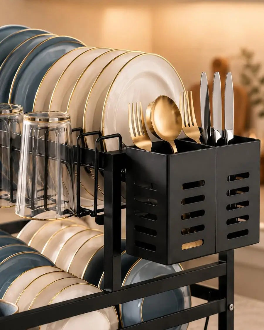 Dish Drying Rack - Kitchen Orangizer/Kitchen Essentials/Home Accesssories/Stainless SteelPerfect For Small Apartment Kitchen, Compact Dish Drying Rack With Large Capacity Storage, Countertop Organizer With Plate Rack, Cup Hol