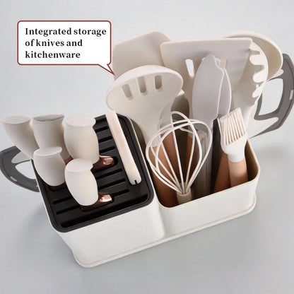 19-in-1 Kitchen Knife & Silicone Utensil Combo Set, Heat Resistant Cooking Tools with Detachable Storage Organizer