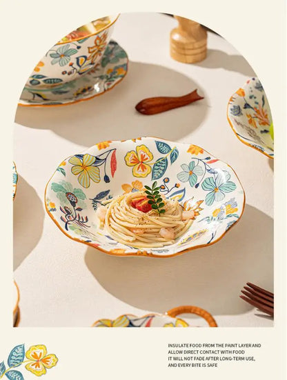LingAo-Japanese Country Style Ceramic Tableware Set of Plates and Bowls with Underglaze Colors