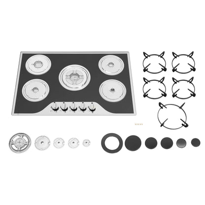 5 Burner Built-in Gas Cooktop Glass Top 3KW Dual Ring High Power Energy Saving 63% Efficiency LPG Natural Gas Stove