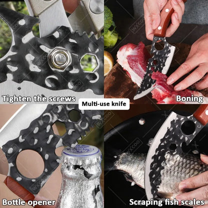 WXCOO Kitchen Knife for Cooking BBQ Lamb Beef Meat Cleaver Fruit Slicing Hand forged Butcher Knife Magnetic Knife Holder Set