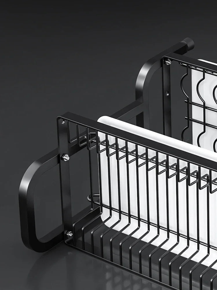 2 Tier Dish Drying Rack Compact Kitchen Dish Rack Rust-Proof Carbon Steel Dish Drainer Drainboard Tableware Water Filter Rack
