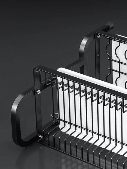2 Tier Dish Drying Rack Compact Kitchen Dish Rack Rust-Proof Carbon Steel Dish Drainer Drainboard Tableware Water Filter Rack