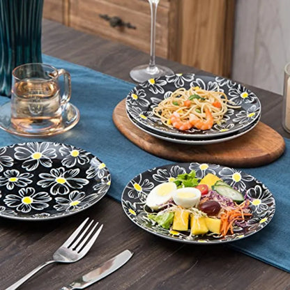 12-pieces Dinnerware Set Ceramic Dish Set Plates Sets Service for 4 Bowl Sets Stoneware Dinnerware Sets 12pcs Plate and Bowl Se