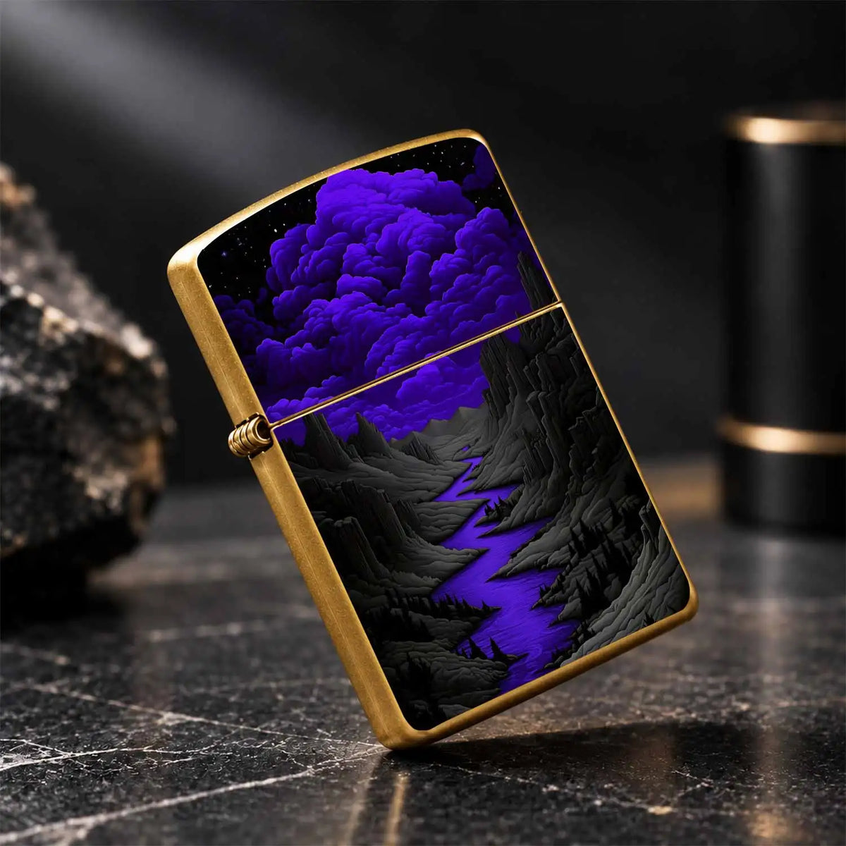 Mysterious Purple Nightriver Landscape Lighter, Starry Cloud Valley Scenic Portable Igniter, Stylish Decor For Outdoor Camping Daily Commute, Unique Exquisite Gift For Scenery Lovers, Artistic Aesthetic Collectible Acce A Hum