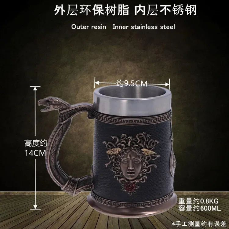 3D Beer Mugs Coffee Cups Gothic Goblet Iron Tankard Stainless Steel Resin Wine Glass Mug 600ML Skull Father's Day Gift 1 pcs