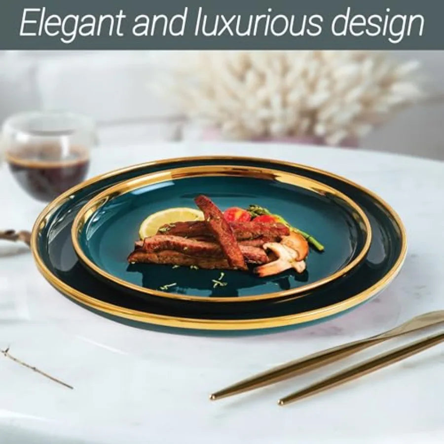 18-Piece Ceramic Dinner Set for 4 People Elegant Green Tableware with Rice Bowls Spoons Soup Bowl Deep Shallow Plates and Sauce
