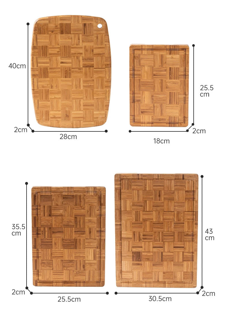 Checkerboard Moso Bamboo Cutting Board, Bamboo Chopping Board with Juice Groove & Hanging Carry Hole, Portable Fruit Vegetable