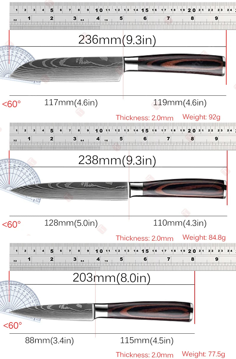 WXCOO 1~3 Pcs Knife Kitchen Utility Damascus Laser Santoku Japanese Chef Cleaver Slicing Wooden Handle Kitchen Accessories