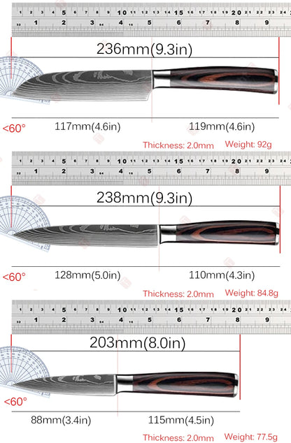 WXCOO 1~3 Pcs Knife Kitchen Utility Damascus Laser Santoku Japanese Chef Cleaver Slicing Wooden Handle Kitchen Accessories
