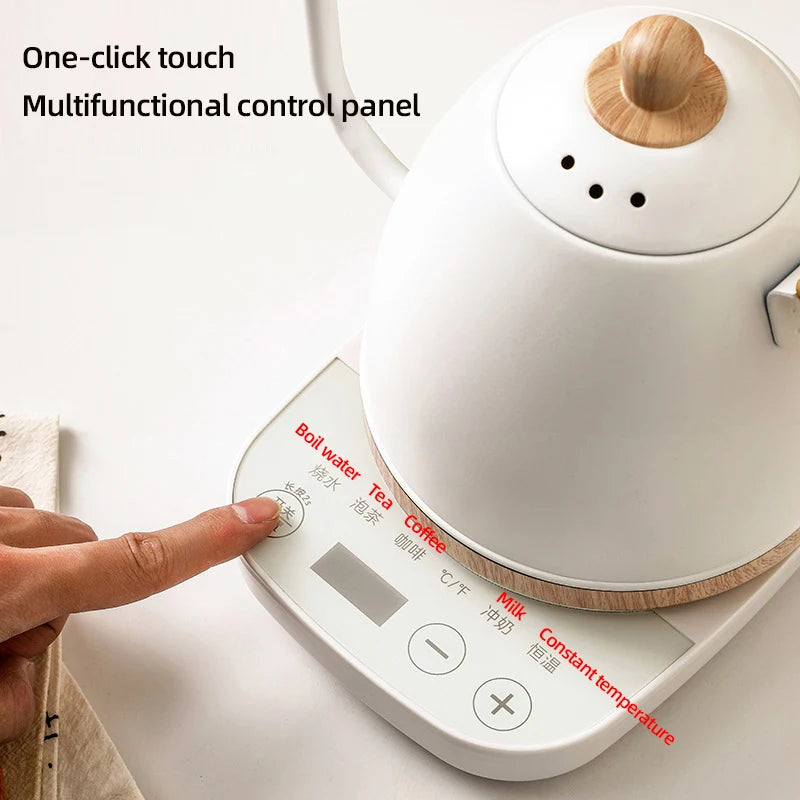 800ml Gooseneck Electric Kettle Hand Brew Coffee Pot Teapot 304 Stainless Steel Water Jug Slender Mouth Hand Brewing Pot 1000W