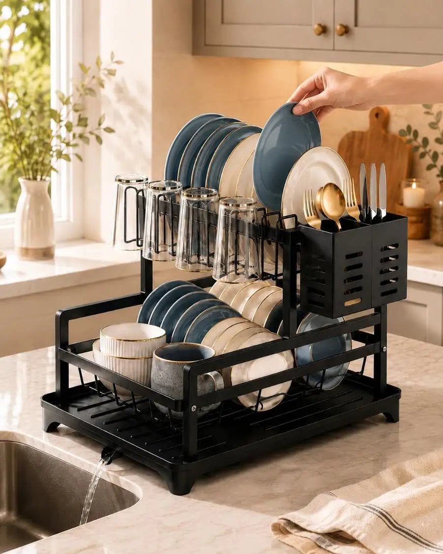 Dish Drying Rack - Kitchen Orangizer/Kitchen Essentials/Home Accesssories/Stainless SteelPerfect For Small Apartment Kitchen, Compact Dish Drying Rack With Large Capacity Storage, Countertop Organizer With Plate Rack, Cup Hol