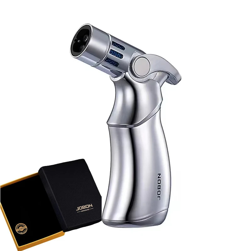 JOBON 4 Flame Jet Butane Gas Spray Gun Lighter Outdoor Windproof Metal Kitchen Baking BBQ Cigar Tool