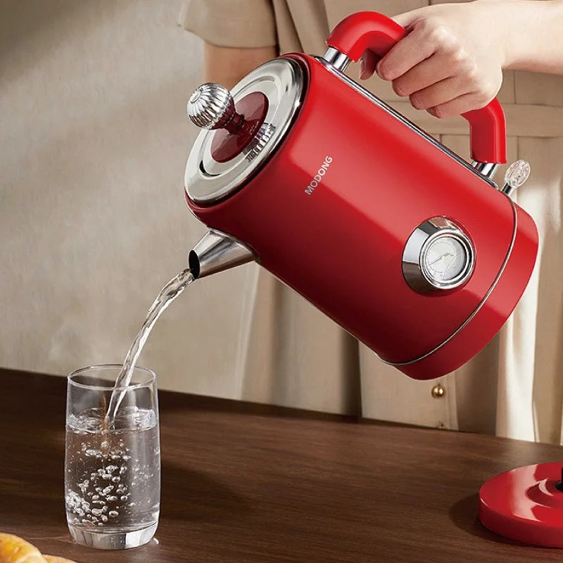 1500W Vintage Electric Kettle 304 stainless steel Fast Heating Water Boiler With Thermometer Home Water Boiling Cooking Pot 1.8L