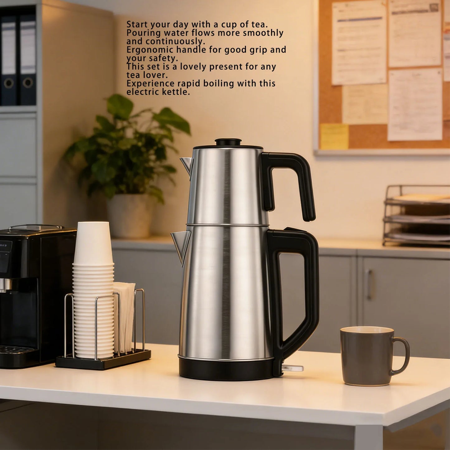 Electric Kettle Turkish Tea Maker Cooker Stainless Steel Double Pot Kettle Infuser Keep Warm Function 220V EU Plug