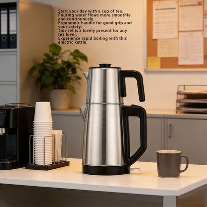 Electric Kettle Turkish Tea Maker Cooker Stainless Steel Double Pot Kettle Infuser Keep Warm Function 220V EU Plug
