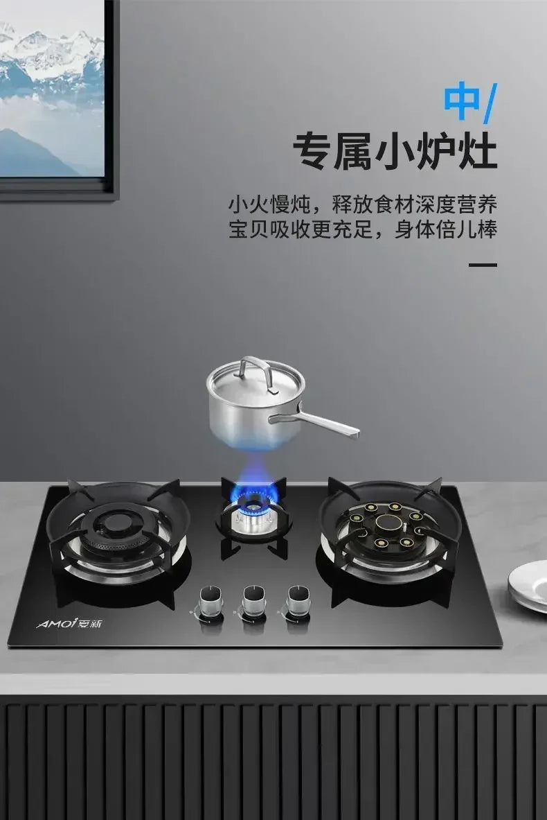 【hot item】Household Gas Stove Tabletop Embedded Dual-purpose Flip Cover Three-burner Stove With Flameout Protection