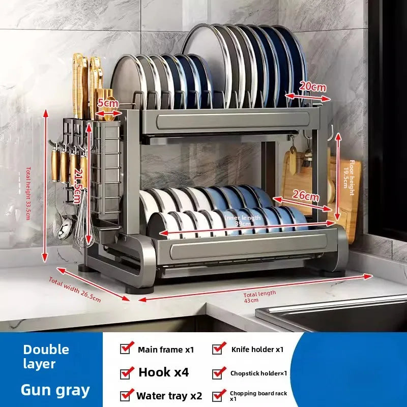 Minimalist Countertop Storage Stainless Steel Drain Dish Rack Kitchen Shelf Multifunctional Shelf Drain Dish Rack