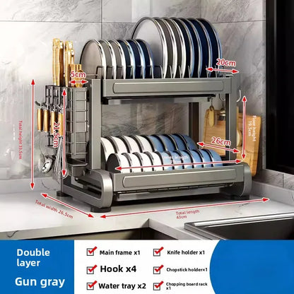 Minimalist Countertop Storage Stainless Steel Drain Dish Rack Kitchen Shelf Multifunctional Shelf Drain Dish Rack