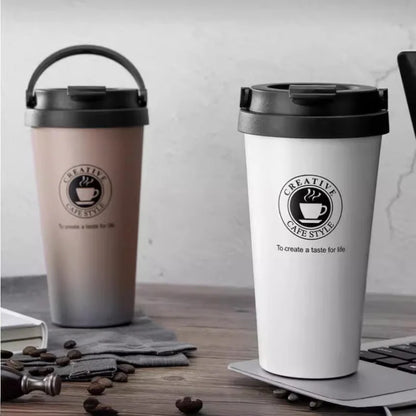 New American Simple Coffee Cup Portable Office Large-capacity Double-layer Vacuum Thermos Cup with Rope Seamless Lined Mug