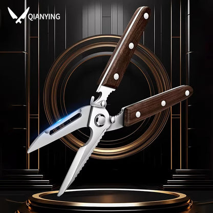 Premium Kitchen Scissors Wooden handle Stainless Steel powerful Chicken Scissors Bone Cutting Scissors Tool