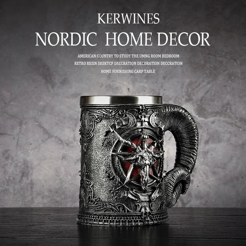 3D Beer Mugs Coffee Cups Gothic Goblet Iron Tankard Stainless Steel Resin Wine Glass Mug 600ML Skull Father's Day Gift 1 pcs