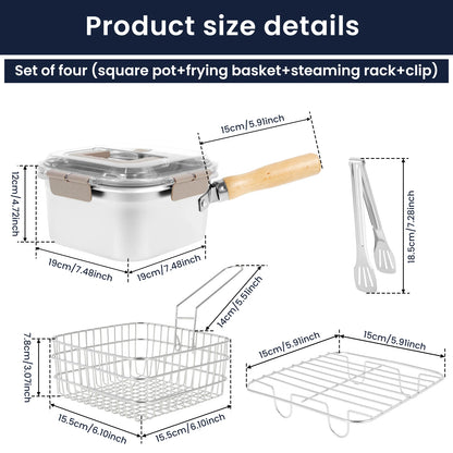 Deep Fryer Pot Stainless Steel Frying Pan Oil Saving Square Deep Frying Pan with Basket and Handle Versatile Deep Fryer with Lid