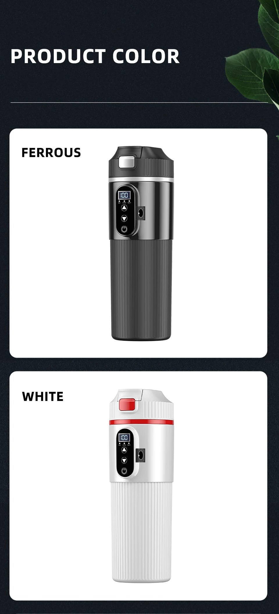 Yanace Smart Car Kettle 12V/24V Portable Electric Heating Cup with Digital Display Camping Office 500ml Capacity Black Design