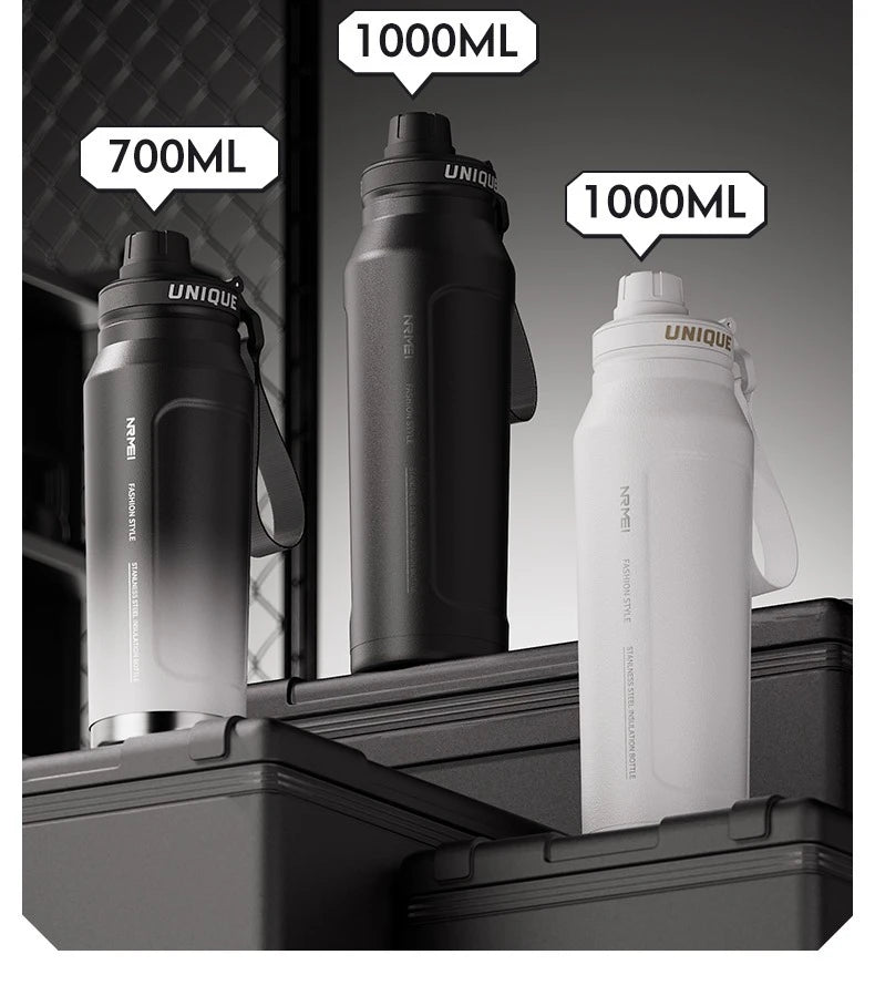 1L Insulated Cold Water Bottle Thermos Stainless Steel Tumbler Qutdoor Sports Handle Vacuum Flasks Double Wall Cup