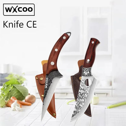 WXCOO Handmade Forged Knife Butcher Cleaver Knife Meat Cutting Japanese Kitchen Pork Bone Shaving Knives Boning Knife