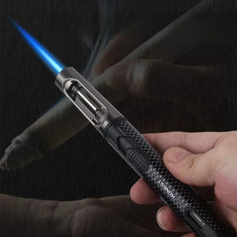 HONEST Metal Windproof Jet Blue Flame Butane Gas Lighter Visible Gas Window Outdoor Camping BBQ Kitchen Cigar Lighters Smoking